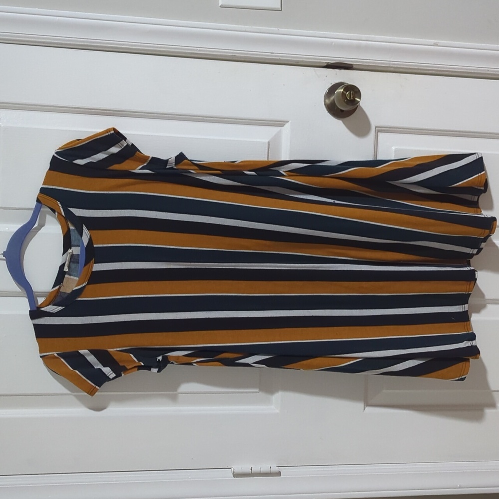 Yellow blue white striped dress